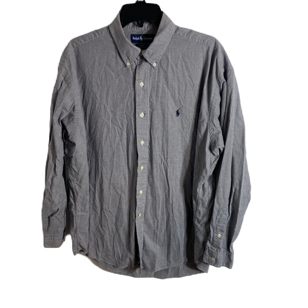 Ralph Lauren Houndstooth Navy Blue Button Down Shirt Large Blake Collared Men’s